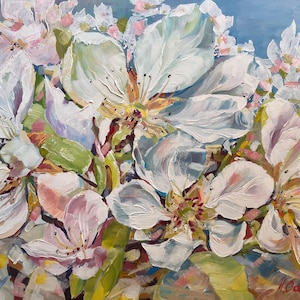 Spring flowers original painting on stretched canvas for interior design and decoration hand made wall art gemälde auf leinwand malerei