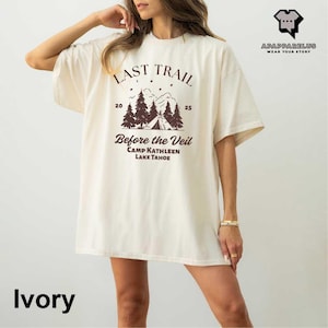 Benutzerdefinierte Lager Bachelorette Shirt, Braut Camping T-Shirt, See Reise Party Shirt, Wandern Berg Brautdusche T-Shirt, letzte Spur vor dem Schleier