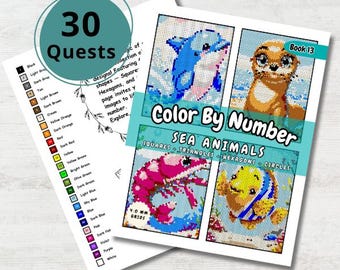 Sea Animals Color By Number: Mystery Mosaic Printable (PDF Download)