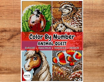 Animal Quest Color By Number: Mystery Mosaics in 4 Shapes (Digital Download)