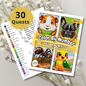 Pet Animals Color By Number: Mystery Mosaic Printable (PDF Download)