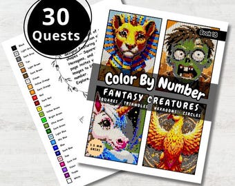 Kolorowanie według numerów fantastycznych stworzeń: tajemnicza mozaika (pobierz plik PDF)