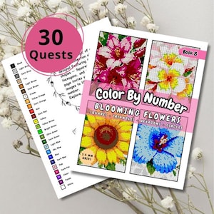 Blooming Flowers Color By Number: Mystery Mosaic (PDF Download)
