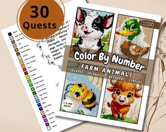 Kolorowanie zwierząt gospodarskich według numerów: tajemnicza mozaika (pobierz plik PDF)