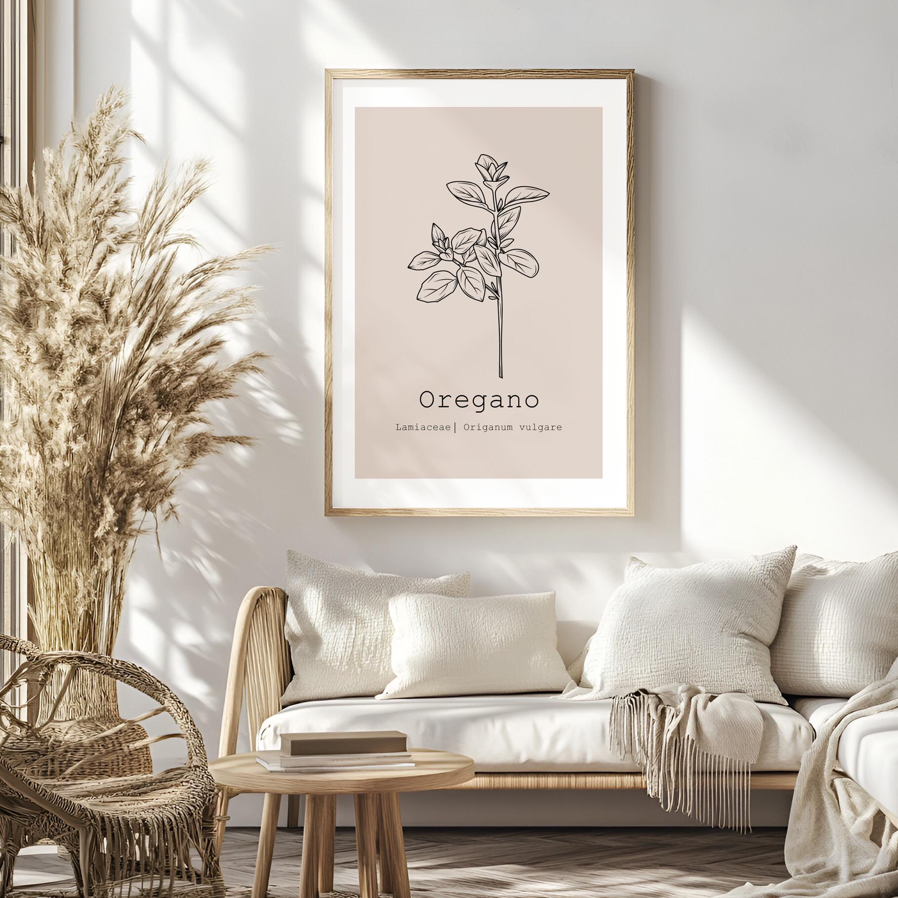 Orégano, impresión de arte de pared a base de hierbas, ilustración de hierbas, decoración de boticario, arte de cocina, arte botánico minimalista, descarga digital, tamaño estándar