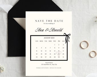 Elegant Calendar Save the Date Invitation | Minimalist Wedding Announcement | Printable Wedding Card Template | Digital Download