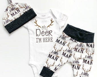 Personalized Baby Gifts Baby Name Onesie\u00ae Baby Shower Gift Oh Deer Onesie\u00ae Boho Baby Clothes Baby Girl Oh Deer I/'m Here Newborn Outfit