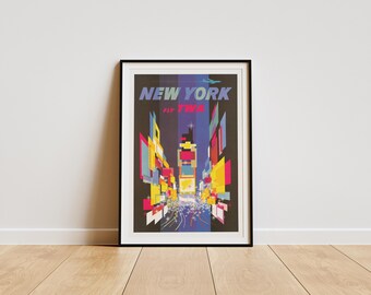 Fly TWA New York Times Squar I Travel Print, Gift Idea, Wall Dec
