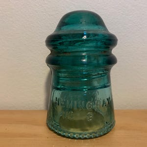 Vintage Hemingray No 9 Glass Insulator - Aqua Blue, Patent May 2, 1893