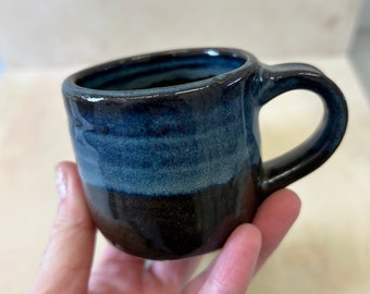 Handmade Ceramic Cappuccino Espresso Mug, Small Coffee Cup, Tea Cup, Simple Black or White with Blue, Artisan Pottery by Licia Lucas Pfadt