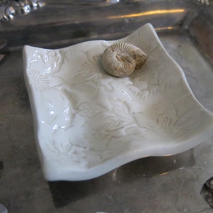 White Ceramic Trinket Dish, Egg Tray, Spice Bowl, Jewelry, Floral Textured with Four Sections, Handmade Artisan Pottery by Licia Lucas Pfadt image 3