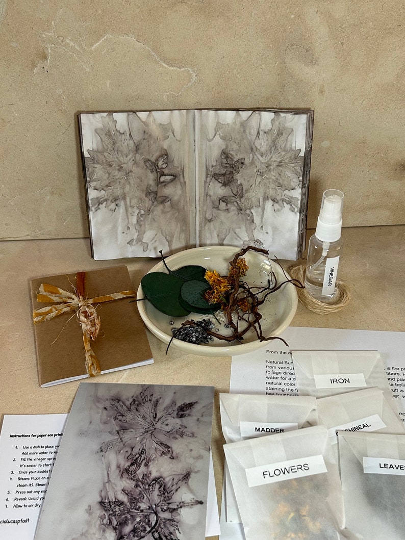 DIY Eco Print Natural Bundle Dye Kit for Booklet or Silk Scarf, Make Your Own Art Journal or Bandanna, Arts and Crafts by Licia Lucas Pfadt image 4