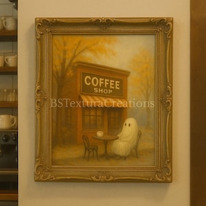 Ghost Coffee Shop Wall Art | 4x4 Digital Download | Cute Halloween Coffee Bar Printable