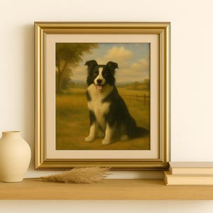Border Collie Rustic Farm Portrait | 4x4 Dog Art Digital Download | Countryside Pet Print | Farmhouse Animal Wall Decor