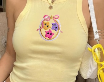 Embroidered Star Luma Ribbed Tank Top, Mario Galaxy Luma Crop Tank Top, Epic Universe Gamer Gift, Disney Girls Trip Tee, Mario Fan Apparel