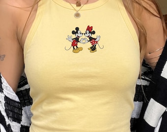 Vintage Embroidered Mickey Minnie Tank Top, Mickey and Friends Matching Baby Tee, Retro Disney Trip Outfit Shirt