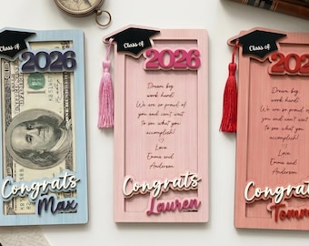 Custom Wood Graduation Money Holder, Class of 2026 Gift, Personalized Name Cash Holder, Senior Graduation Gift, Congrats Grad Keepsake