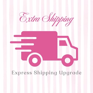 May include: Pink graphic of a delivery truck with speed lines, set against a striped background. The text "Extra Shipping" is above the truck, and "Express Shipping Upgrade" is below.