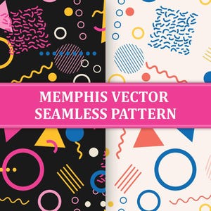 Memphis naadloos patroon, retro jaren 90 geometrisch digitaal papier, levendige abstracte achtergrond voor stof, verpakking