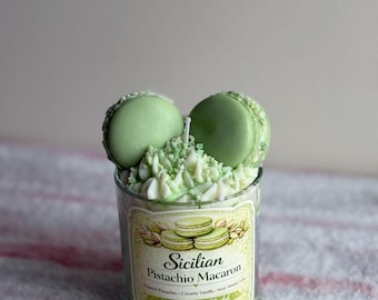 Sizilianische Pistazie Macaron Sojakerze - 14 oz Luxus Dessert Duft