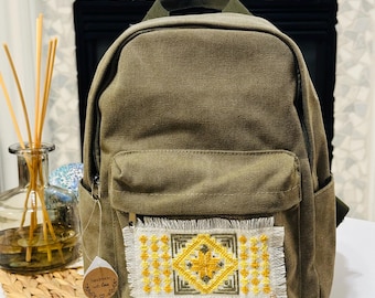Tatreez Olive Green Canvas Backpack - Etsy