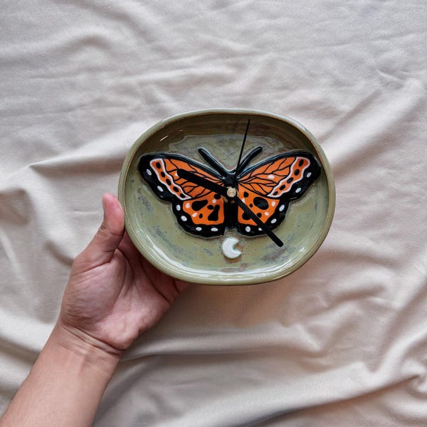 Handmade Forest Butterfly Ceramic Clock –  Wall Decor