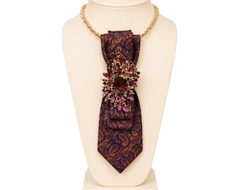 Rust Paisley Tie Necklace  for Women, Statement Necklace, One of a Kind