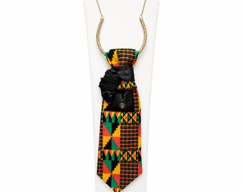 Afrocentric Kente Tie Necklace Statement Jewelry One of a Kind Handmade Accessory