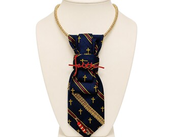 Faith Cross Tie Necklace, Christian Statement Jewelry, One of a Kind, Handmade Necklace