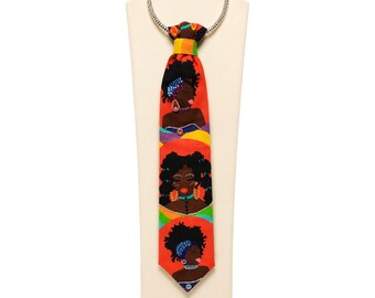 Afro Queen Tie Necklace One of a Kind Handmade Statement Jewelry