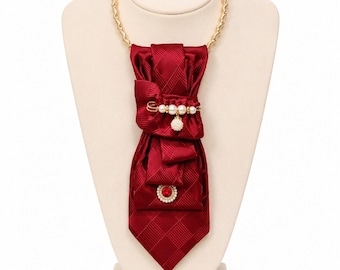 Handmade Red Statement Tie Necklace | One of a Kind Women's Wearable Art Jewelry