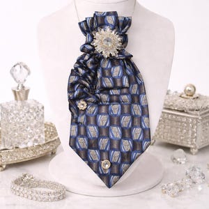 Blue & Gray Tie Necklace for Women, Statement Elegant Gift, Unique Fashion Jewelry
