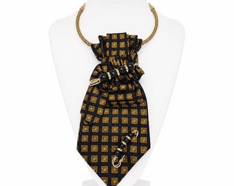 Yellow Blue Statement Tie Necklace, Church Fashion Jewelry, Elegant Women's Neckwear
