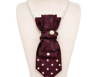 Handmade Burgundy Medallion Tie Necklace | One of a Kind Statement Wearable Art Jewelry