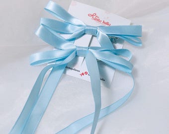 Satin Ribbon Bow Hair Clip Set: Long Tail Alligator Clips