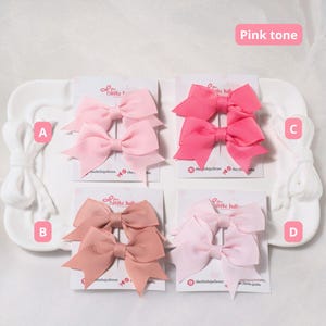 Set 2 Baby Bow Hair Clips | Toddler Fringe Clips | Fine Hair Snap Clips | Baby Shower Gift | Handmade Baby Hair Accessories, pink tone
