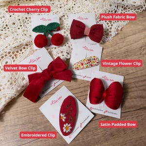 Red Baby Hair Clip: Handmade Crochet Cherry, Velvet Bow, & Floral Styles