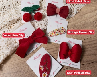 Holiday Red Hair Bow & Clip Set – Christmas Gift for Girls