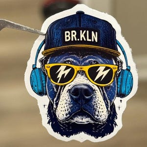 Bulldog Sticker – Bulldog with BRKLN Hat | Cool Vinyl Sticker for Water Bottle, Laptop, Journal, Funny Gift for Dog Lovers