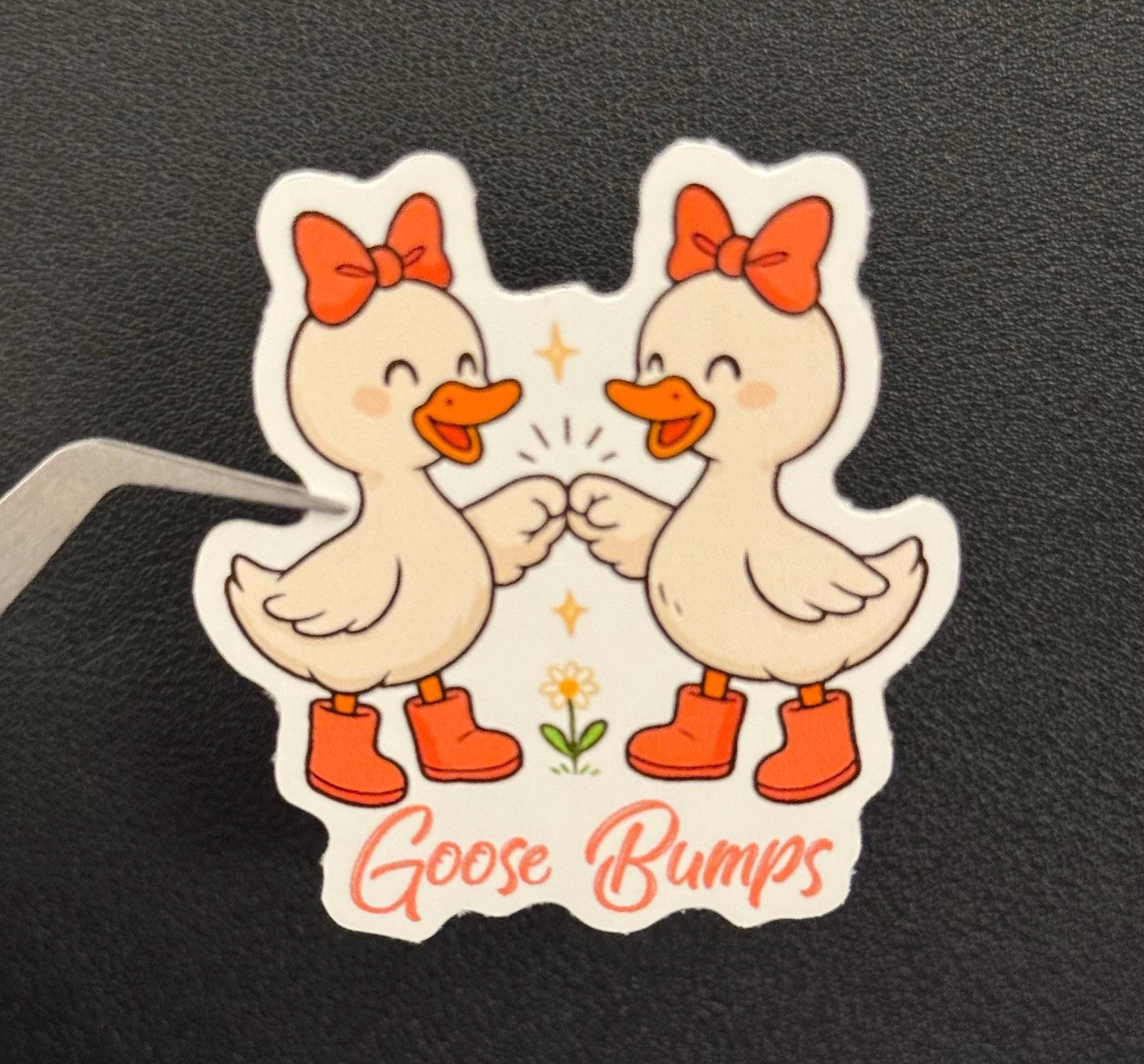 Goose Bumps Sticker – Cute Girl Geese Fist Bumping With Bows, Funny Pun ...