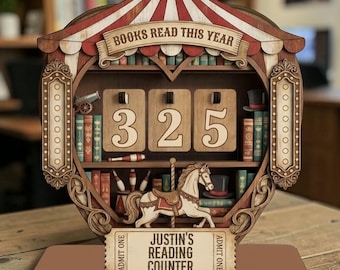 Vintage Carnival Big Top Wooden Book Counter- Book Reads This Year Tracker Decor