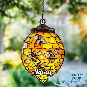 Honeycomb Bee Faux Stained Glass ACRYLIC Suncatcher – Nature Window Hanging, Garden Decor, Gift for Bee Lovers