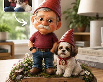Personalized Grandpa And Dog Gnome Figurine, Custom Grandfather Gift With Pet, Unique Dog Lover Fathers Day Decor, Hand Painted Statue