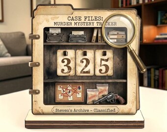 Personalized Murder Mystery Case Files Wooden Book Tracker- Detective Archive Reading Goal Tracker