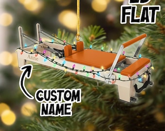 Custom Mini Pilates Reformer Christmas 2D Flat Ornament, Fitness Studio Decor, Unique Exercise Gift For Instructor
