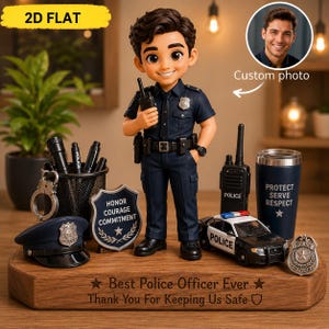 Personalized Police Officer Wooden Block, Custom Cop Photo Gift, 2D Flat Law Enforcement Decor, Police Retirement Keepsake