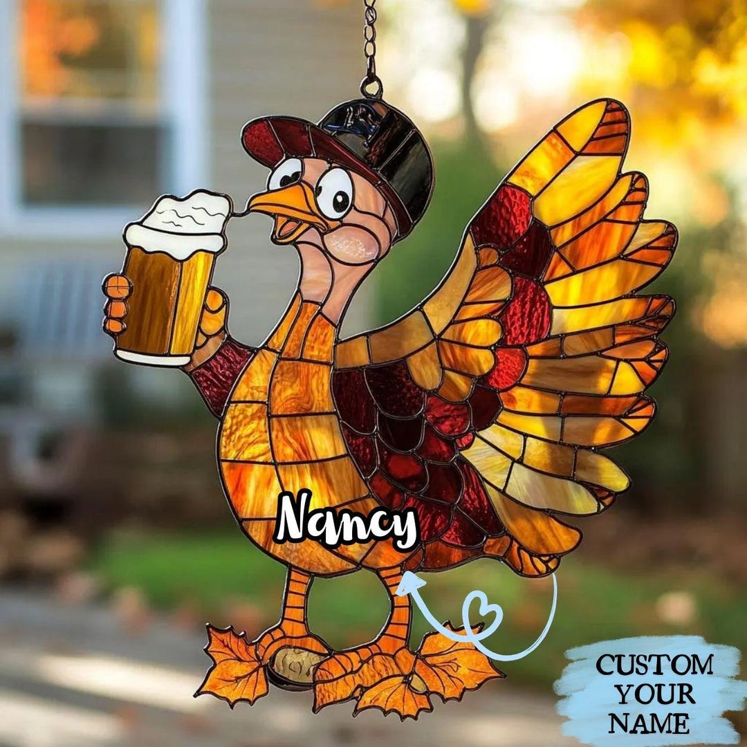 Thanksgiving Turkey With Beer Acrylic Window Hanging – Harvest Faux ...