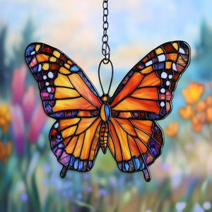 Monarch Butterfly ACRYLIC Suncatcher – Faux Stained Glass Window Hanging, Garden Decor, Gift for Nature Lovers