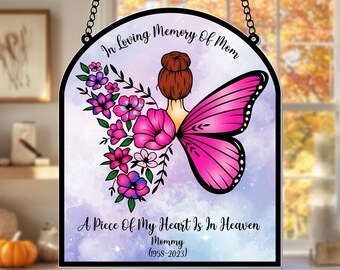 Personalized Mom Memorial Acrylic Suncatcher, Window Hanging Loss Of Mother Gift In Loving Memory Butterfly