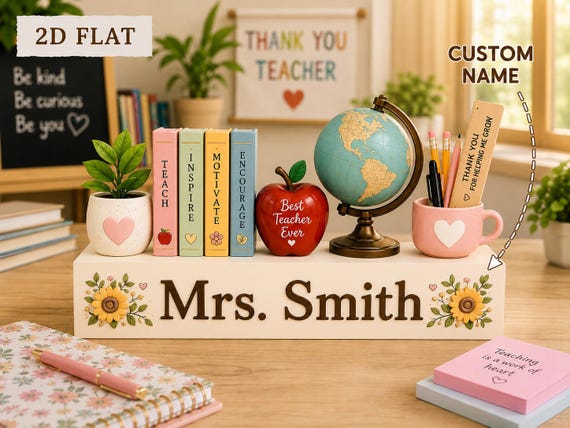 Personalized Teacher Desk Decor, Custom Teacher Name Sign, Classroom Desk Decor, Teacher Appreciation Gift, Back to School Decor
